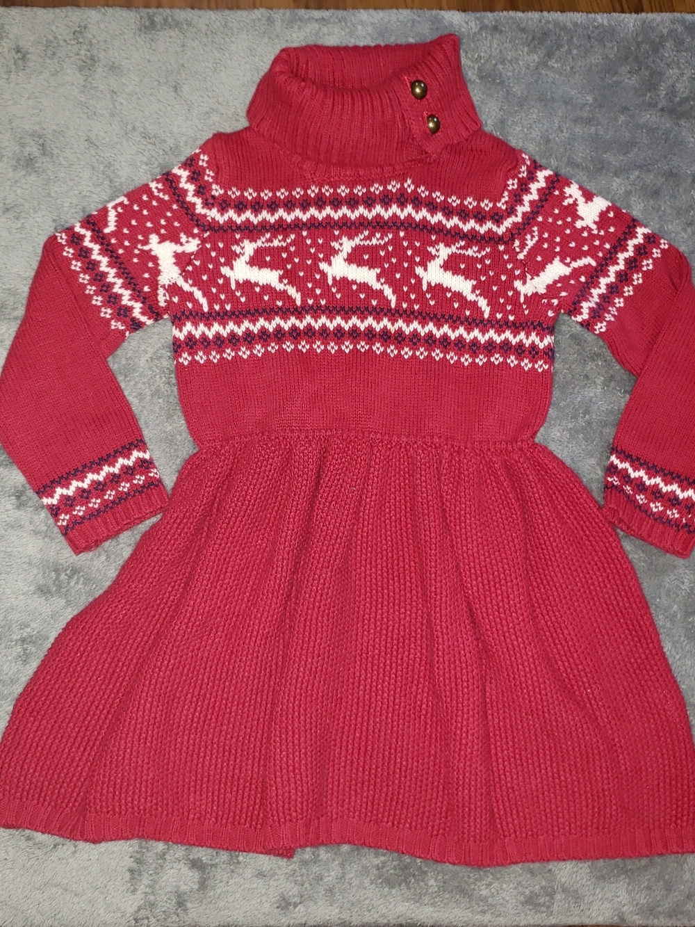 Tahari Baby Christmas Red Fair Isle Turtleneck Knit Dress Reindeer Holiday 3T